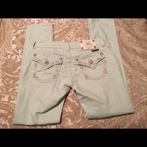 Miss Me Light Green Skinny Jeans with Embellishments